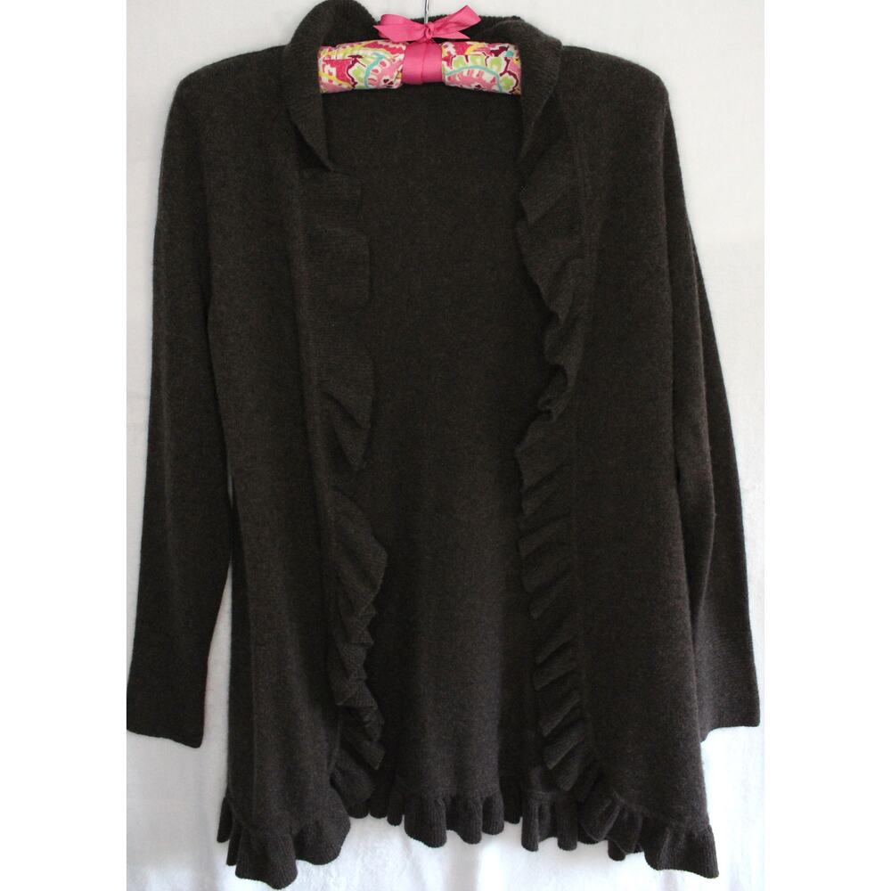 Magaschoni 100% Cashmere Ruffle Open Front Cardigan, Size Small
